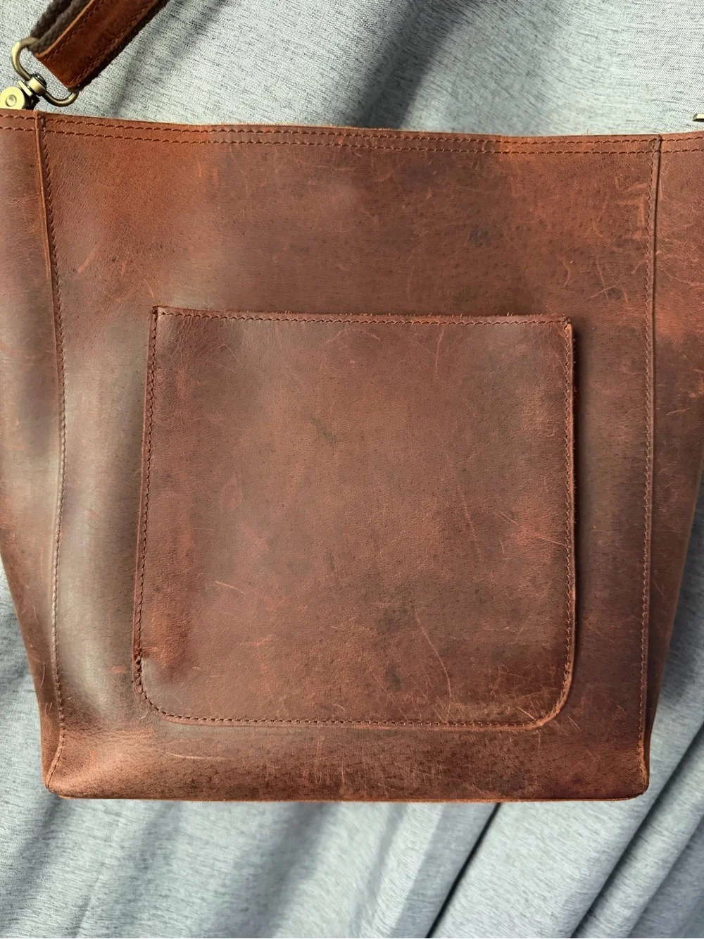 Classic Brown Leather Tote with Front Pocket